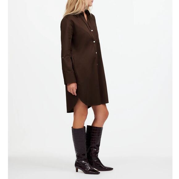 NWT Madewell Y-Neck Button Up Sateen Relaxed Shirtdress Dark Carob Brown Small - Picture 2 of 9